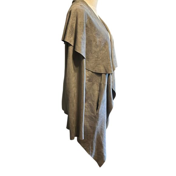 C. Luce Faux Suede Jacket Coat LG Gray Slouchy Shawl Collar Drapery Uneven Hem - Picture 8 of 13